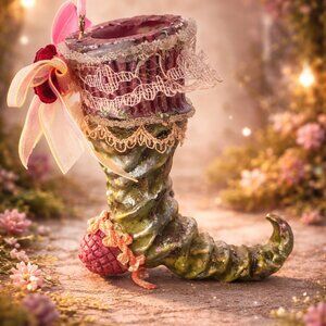 Whimsical Fairy Shoe Ornament Resin Lace Ribbon Boot 2000s Handmade 4”